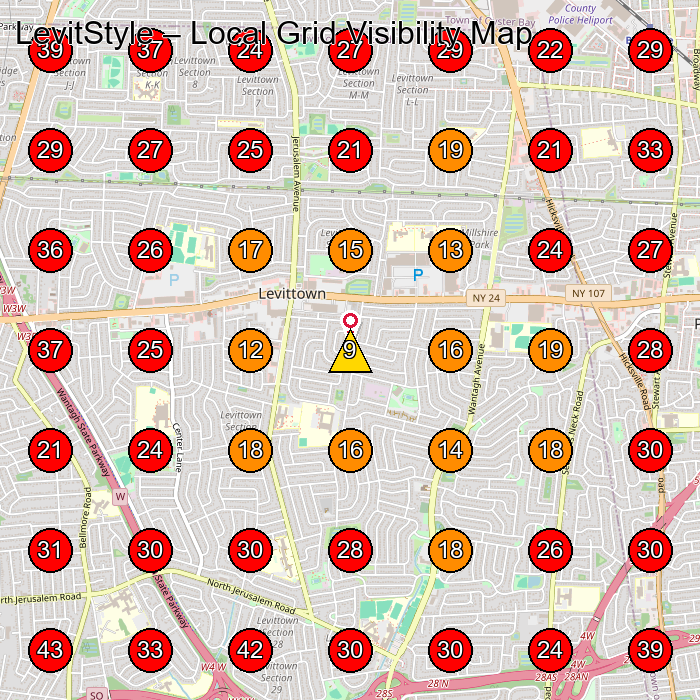 LevitStyle GeoGrid visibility map for General Contractor in Levittown